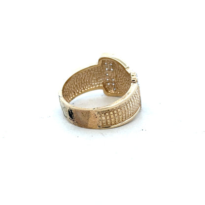 9ct yellow gold buckle ring in size V1/2, featuring a sleek design and polished finish, unbranded jewelry accessory.