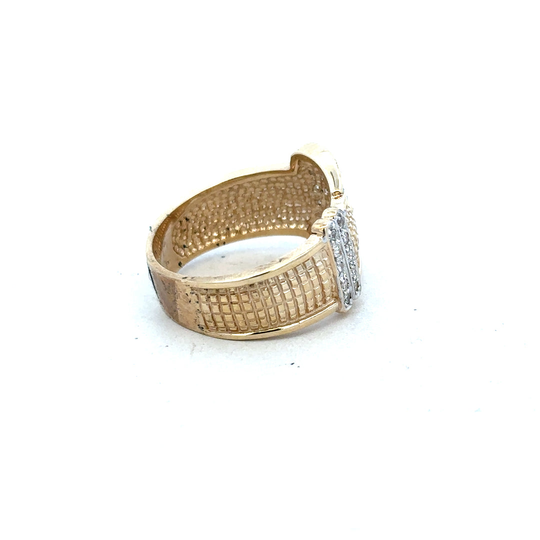 9ct yellow gold buckle ring in size V1/2, featuring a sleek design and polished finish, perfect for elegant jewelry collection.