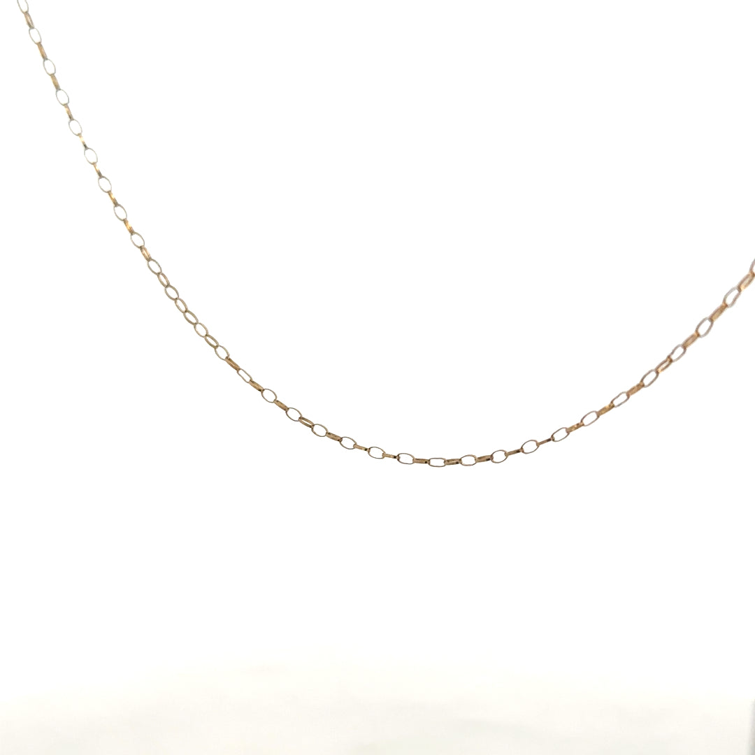 9ct yellow gold chain weighing 0.7g, showcasing a delicate and elegant design, unbranded jewelry piece.