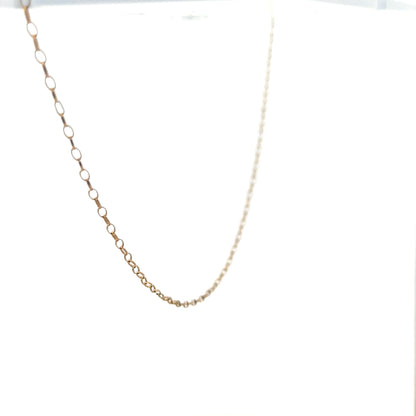 9ct yellow gold chain weighing 0.7g, simple and elegant jewelry piece with a smooth link design.
