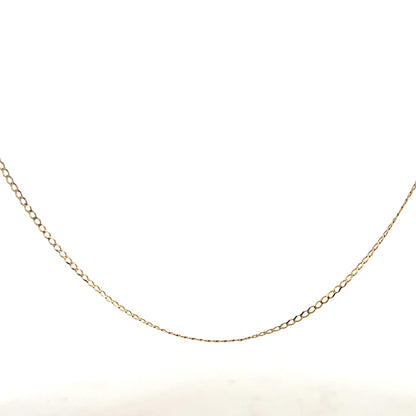 9ct yellow gold chain weighing 1.3g, featuring a delicate link design, suitable for everyday wear or layering.
