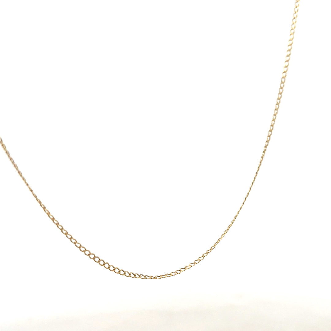 9ct yellow gold chain weighing 1.3g, unbranded jewelry with a delicate link design, suitable for everyday wear or layering.