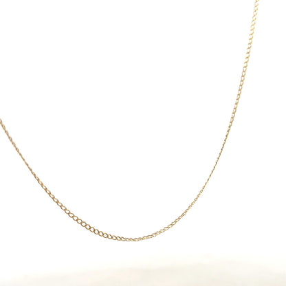 9ct yellow gold chain weighing 1.3g, unbranded jewelry with a delicate link design, suitable for everyday wear or layering.