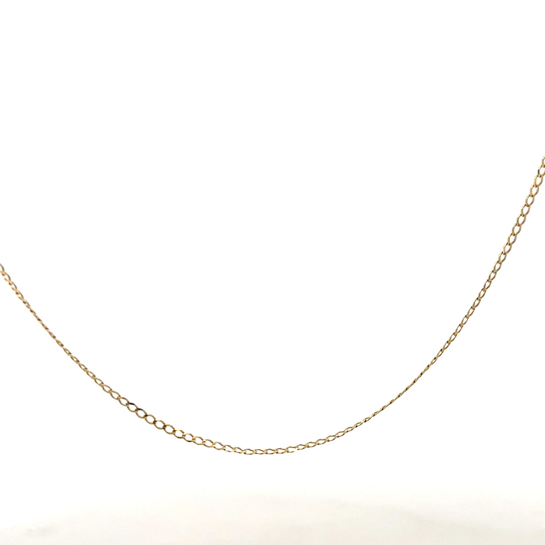 9ct yellow gold chain weighing 1.3g, featuring a delicate design and secure clasp, crafted in unbranded fine jewelry style.