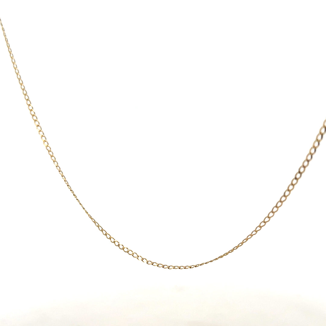 9ct yellow gold chain weighing 1.3g, featuring a delicate link design and polished finish, unbranded jewelry accessory