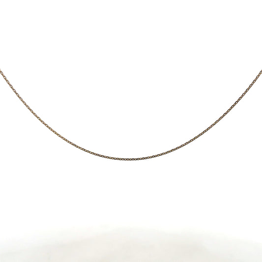 9ct yellow gold chain weighing 1.3g, unbranded, with a classic link design, showcased in a close-up image.