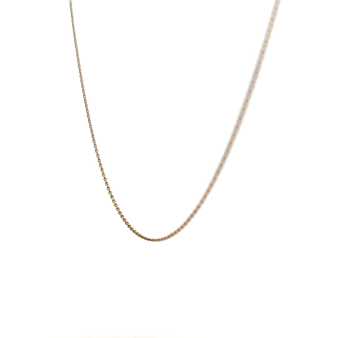 9ct yellow gold chain weighing 1.3g, featuring a classic link design, displayed on a plain background.