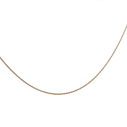 9ct yellow gold chain weighing 1.3g, unbranded, with a close-up view of its fine link design and shiny finish.