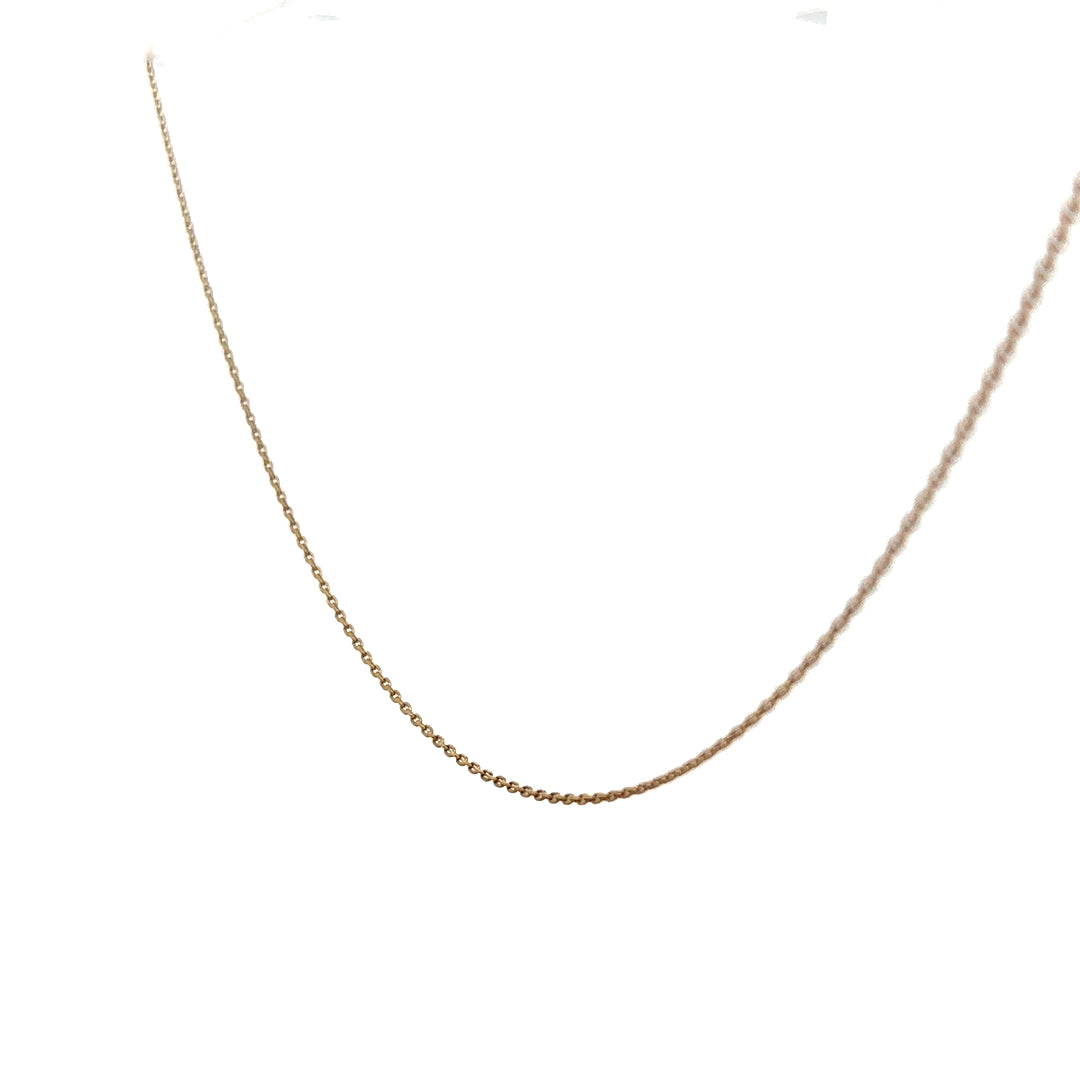 9ct yellow gold chain weighing 1.3g, unbranded jewelry with a classic link design, shown against a plain background.