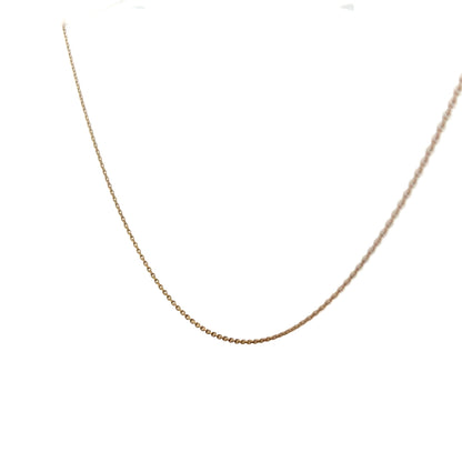 9ct yellow gold chain weighing 1.3g, unbranded jewelry with a classic link design, shown against a plain background.