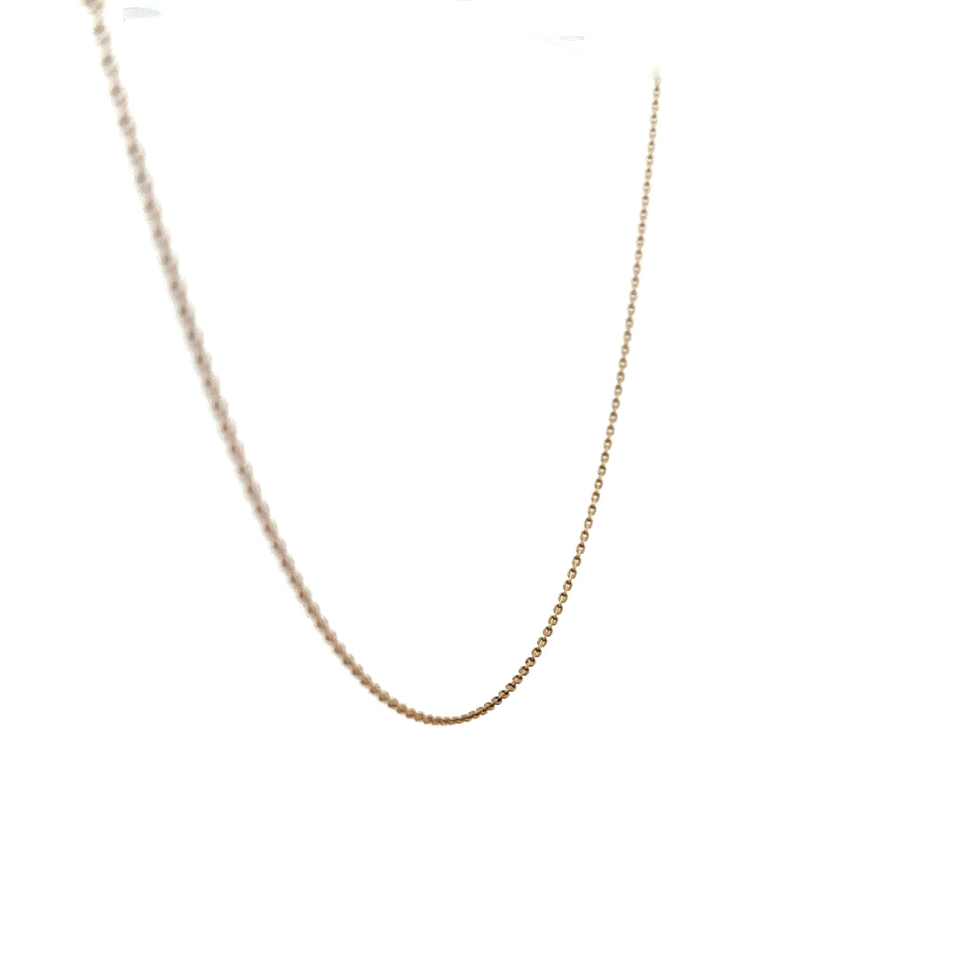 9ct yellow gold chain weighing 1.3g, unbranded, showcasing a classic link design in close-up view