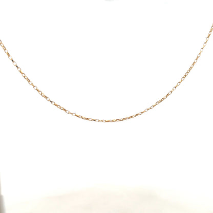 9ct yellow gold chain weighing 2.2g, unbranded, with a simple and elegant design, shown in a close-up image.