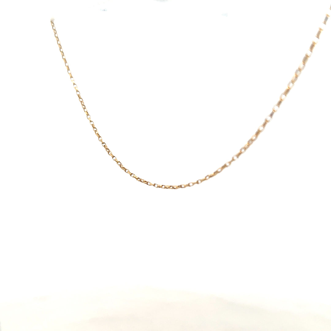 9ct yellow gold chain weighing 2.2g, unbranded jewelry with a classic link design, displayed on a neutral background.