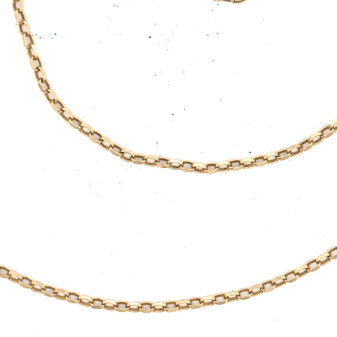 9ct yellow gold chain weighing 2.4g, unbranded jewelry with a classic link design, shown on a plain background.