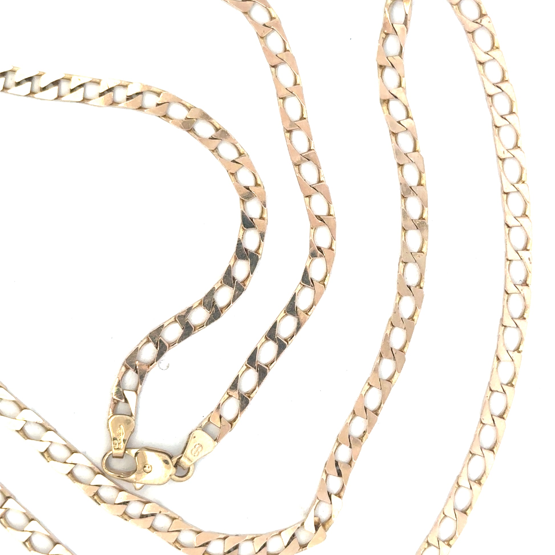 Unbranded 9ct yellow gold chain weighing 20.9g, showcasing a detailed design and lobster clasp closure.