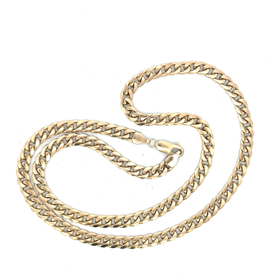 9ct yellow gold chain weighing 22.7g, featuring a classic link design, unbranded jewelry for elegant wear.