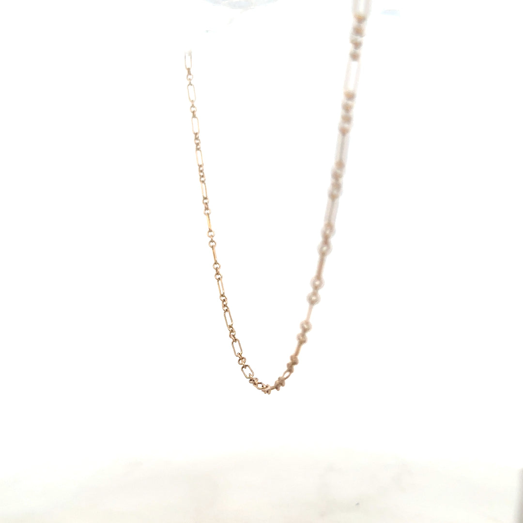 9ct yellow gold chain weighing 3.3g, unbranded, featuring a classic link design, shown in a close-up image.