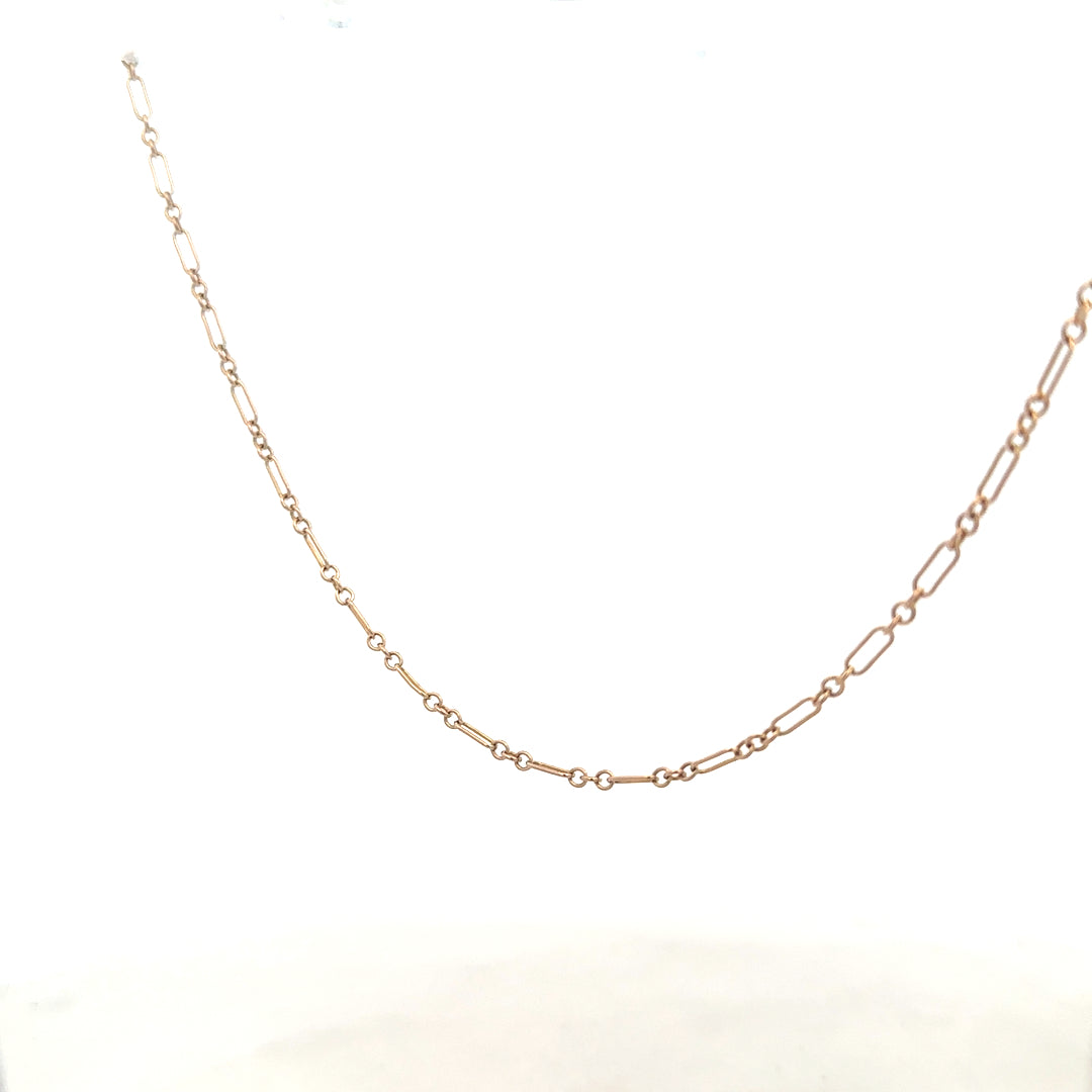 9ct yellow gold chain weighing 3.3g, unbranded, with a classic link design, shown in a close-up image.