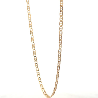 9ct yellow gold chain weighing 3.7g, unbranded, with a detailed close-up of the jewelry's polished finish and classic link design.