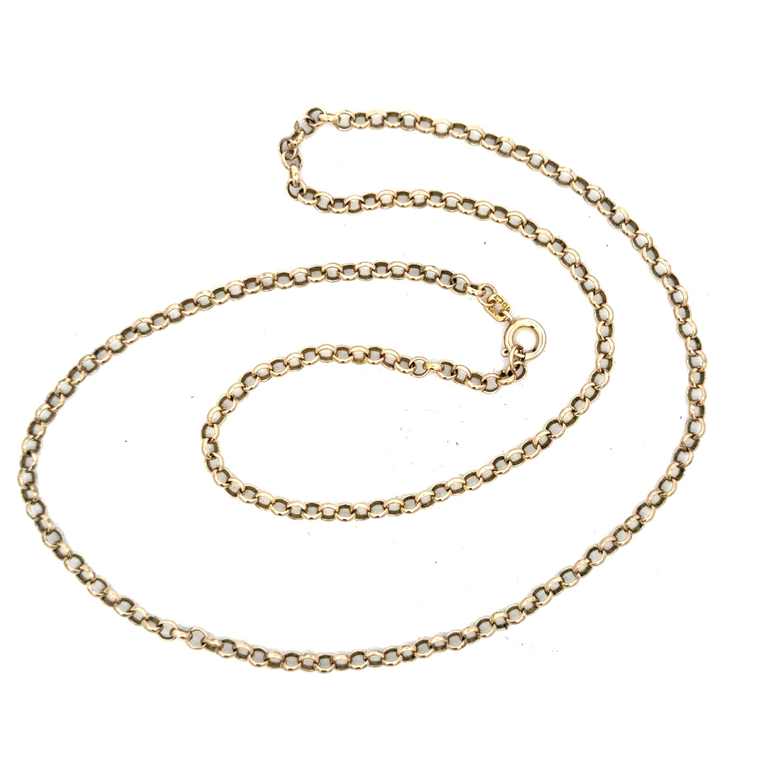 9ct yellow gold chain weighing 7.2g, unbranded, with a classic link design, displayed on a plain background.