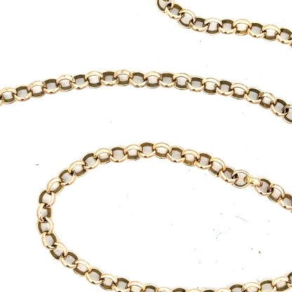 9ct yellow gold chain weighing 7.2g, featuring a classic link design, displayed on a neutral background.