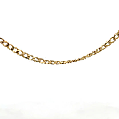 9ct yellow gold chain weighing 7.4g, unbranded, with a close-up view showing its polished links and elegant design.