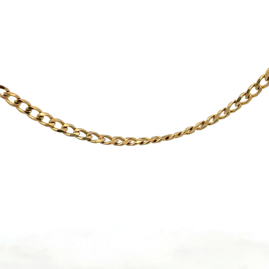 9ct yellow gold chain weighing 7.4g, unbranded, with a close-up view showing its polished links and elegant design.