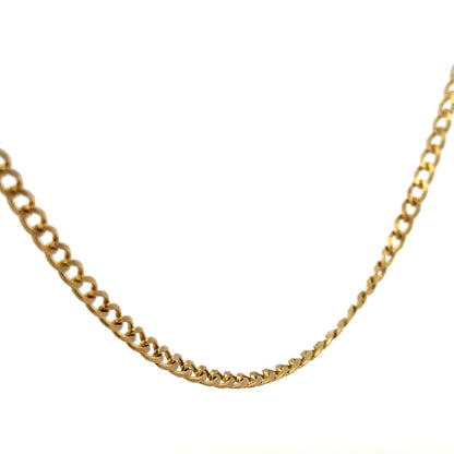 9ct yellow gold chain weighing 7.4g, unbranded, displayed with a close-up view of its links and polished finish.