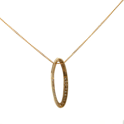 9ct yellow gold chain with diamond pendant, featuring a delicate design and sparkling diamonds, weight approximately 3 grams.
