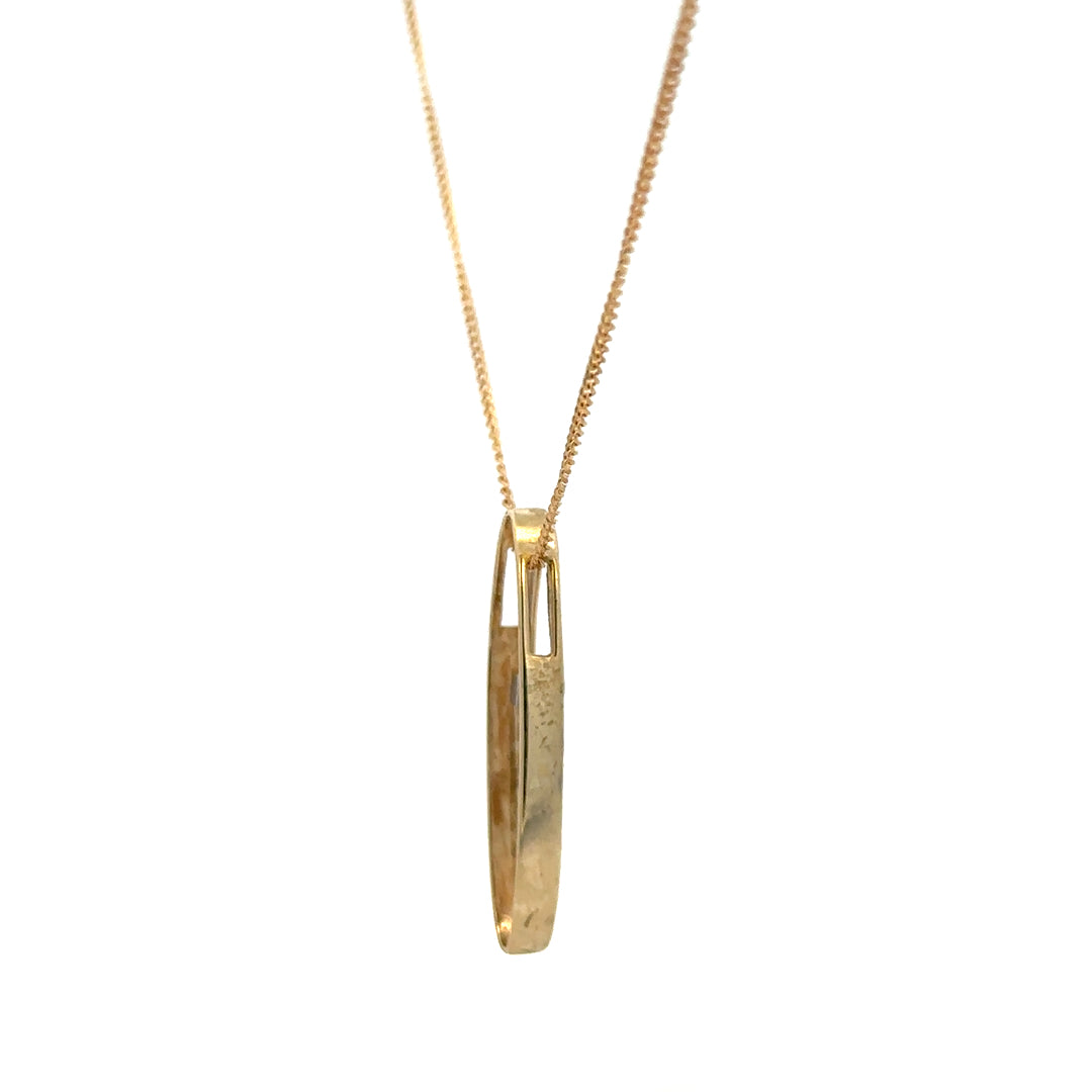 9ct yellow gold chain with diamond pendant, lightweight jewelry showing the chain and sparkling diamond stone on a white background.