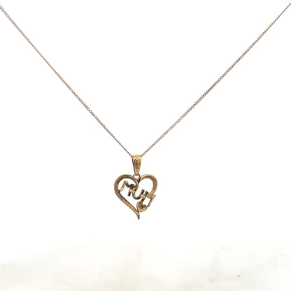 9ct yellow gold chain with mum pendant, 1.7g, unbranded, close-up of the jewelry showing the detailed design and gold finish.