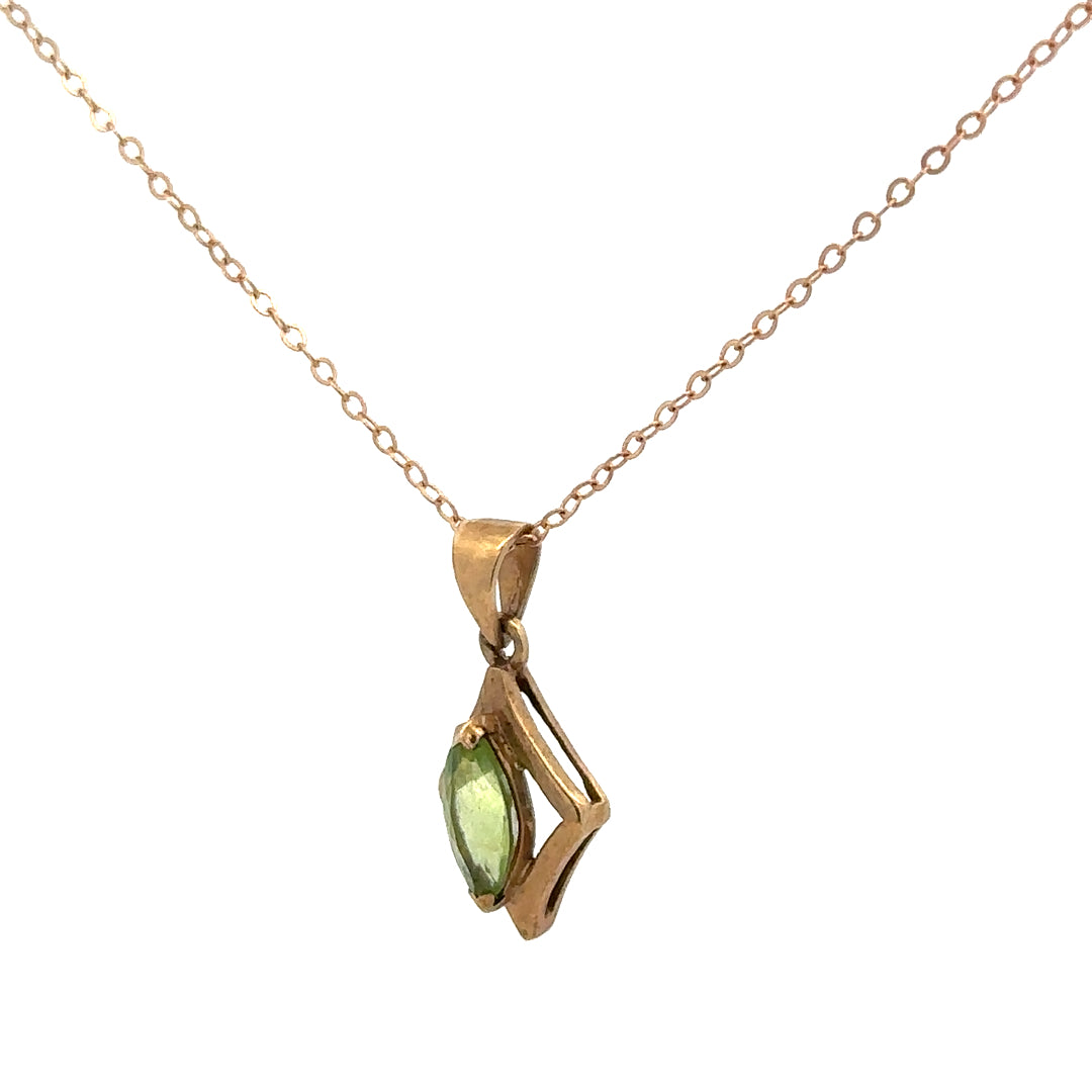9ct yellow gold chain and pendant, lightweight jewelry with a delicate design, shown on a plain background.