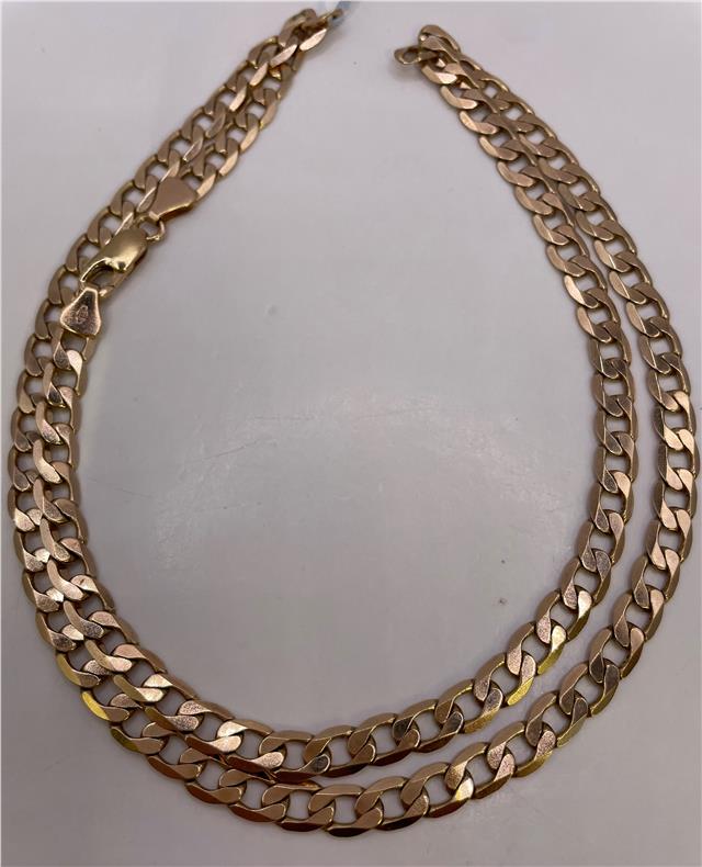 9ct yellow gold chain with a delicate link design, shown in a close-up image highlighting its polished finish and craftsmanship.