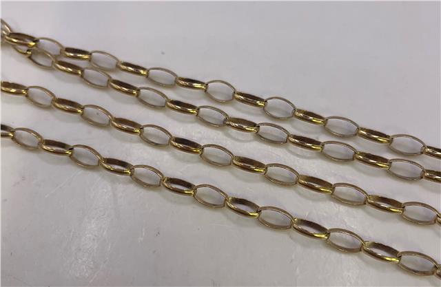 9ct yellow gold chain with intricate link design, unbranded, showcasing its elegant craftsmanship and shiny finish.