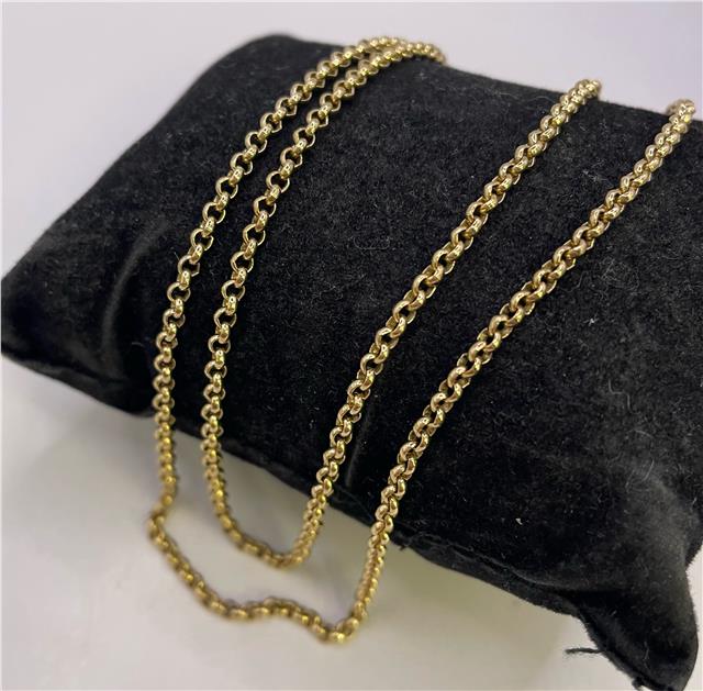 9ct yellow gold chain with a delicate link design, showcasing a shiny finish and classic jewelry style.