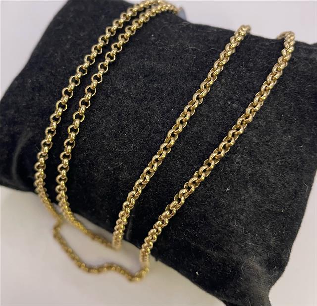 9ct yellow gold chain with a classic link design, showcasing a shiny finish and delicate craftsmanship.