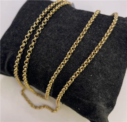 9ct yellow gold chain with a classic link design, showcasing a shiny finish and delicate craftsmanship.