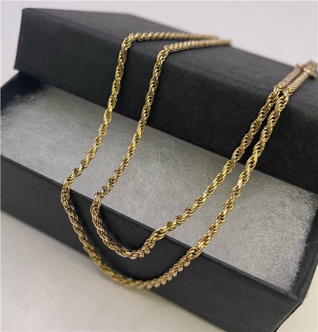 9ct yellow gold chain, unbranded jewelry accessory, close-up view of the elegant gold chain design.