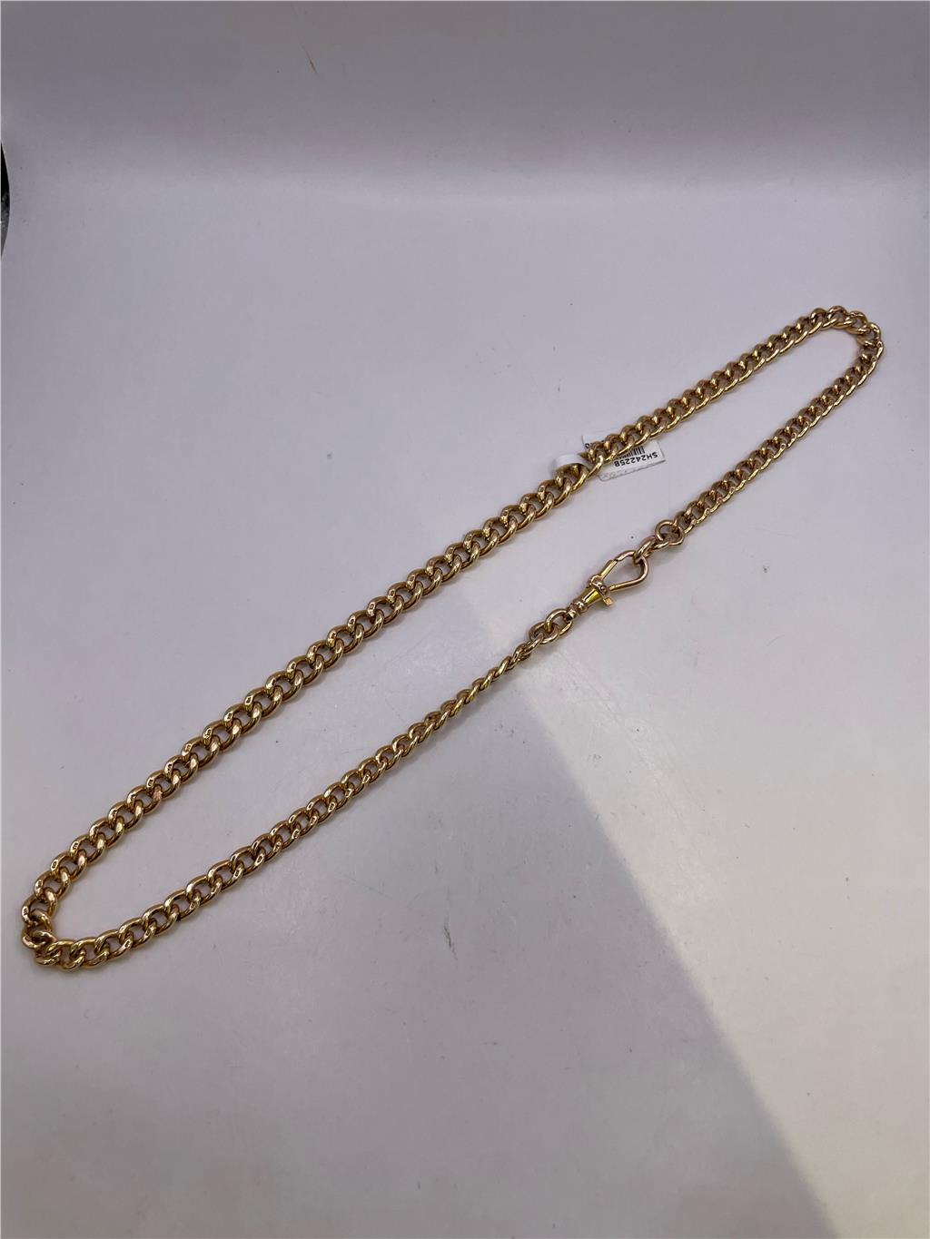9ct yellow gold chain weighing 36.8g, unbranded jewelry accessory with detailed chain links, shown in close-up image.