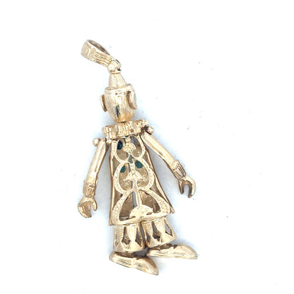 9ct yellow gold clown pendant with detailed design, weighing 20.3 grams, unbranded jewelry accessory.