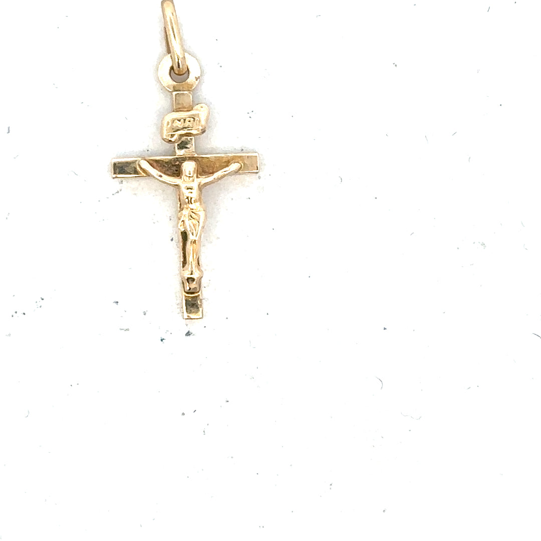 9ct yellow gold cross pendant weighing 1.3g, featuring a simple, elegant design, suitable for necklaces and everyday wear.