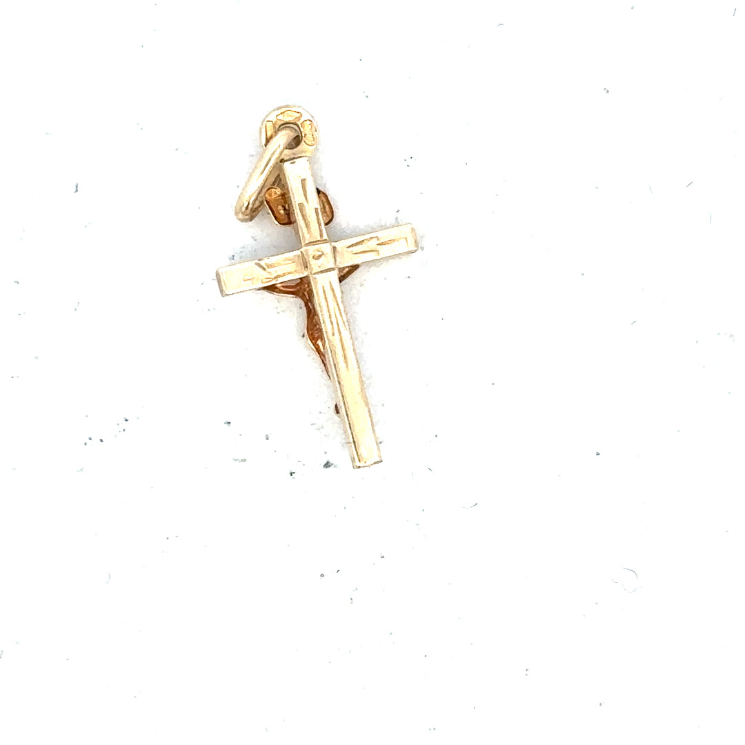 9ct yellow gold cross pendant weighing 1.3g, unbranded jewelry with detailed design, shown on a plain background