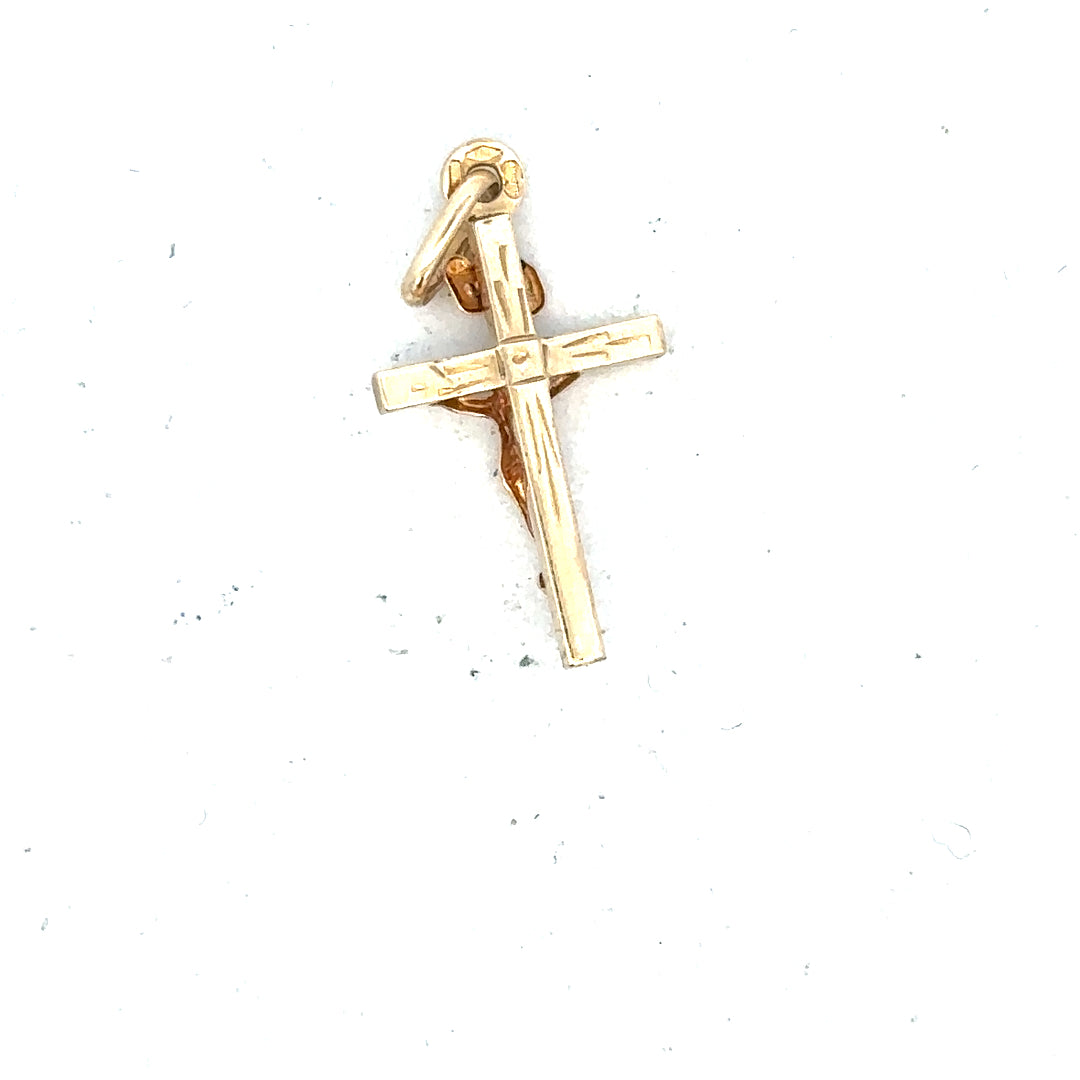9ct yellow gold cross pendant weighing 1.3g, featuring a simple, elegant design, ideal for necklace jewelry.