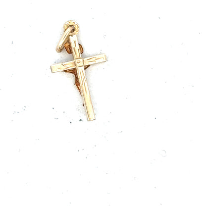9ct yellow gold cross pendant weighing 1.3g, featuring a simple design, ideal for necklaces and everyday wear.