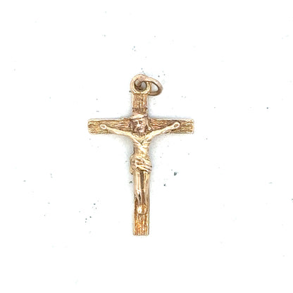 9ct yellow gold cross pendant weighing 1.6g, unbranded, with detailed design visible in the image.