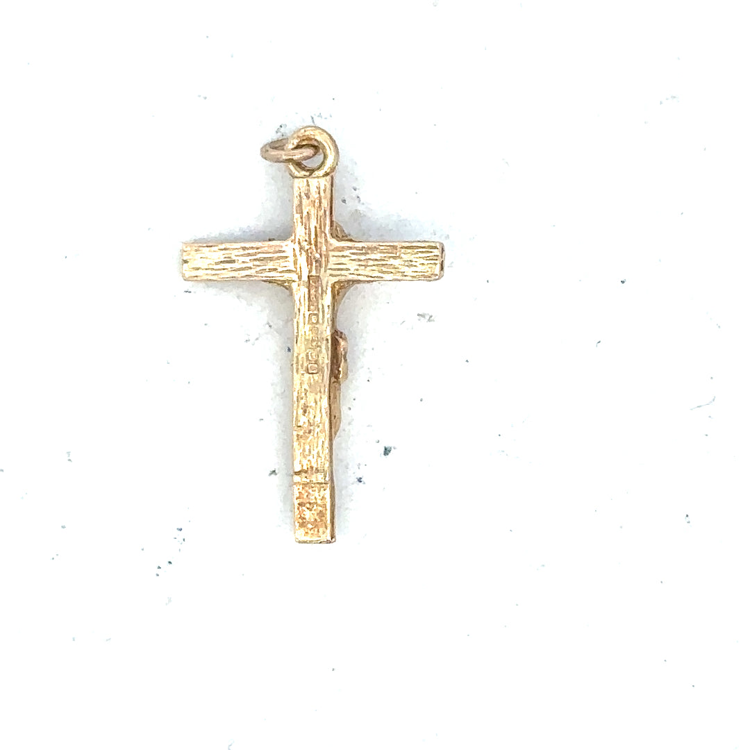 9ct yellow gold cross pendant weighing 1.6g, unbranded jewelry, detailed gold cross design for women or men.