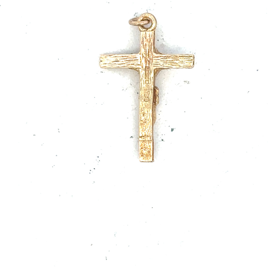 9ct yellow gold cross pendant weighing 1.6g, unbranded jewelry with detailed gold cross design for necklaces.