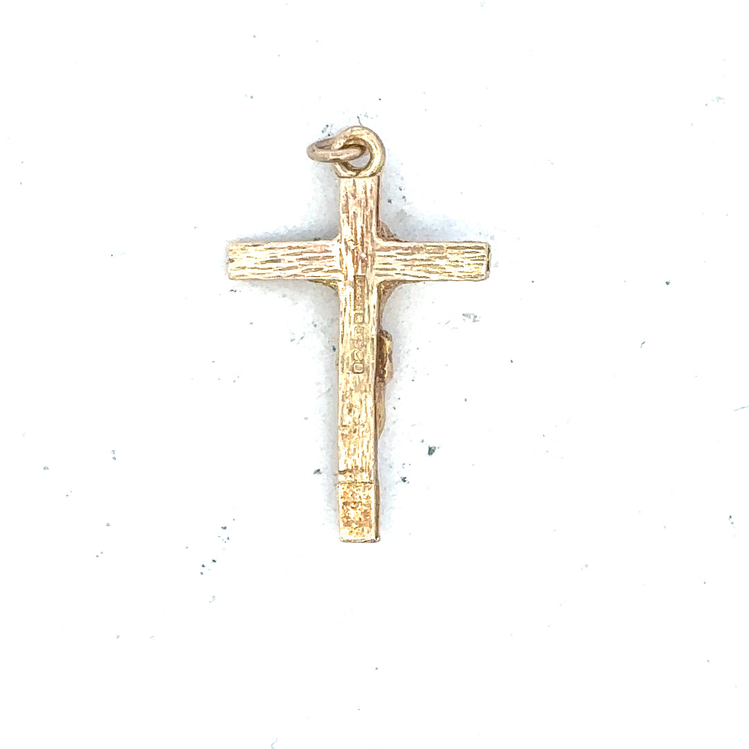 9ct yellow gold cross pendant weighing 1.6g, featuring a simple design, shown against a neutral background.
