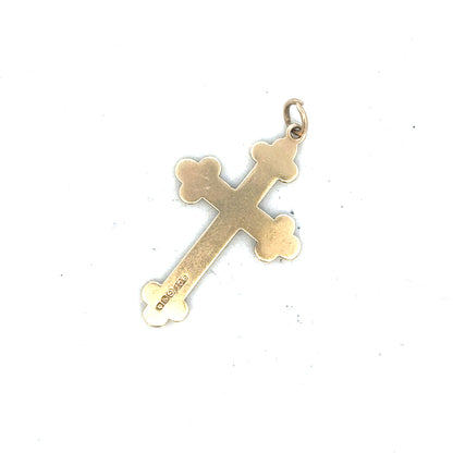 9ct yellow gold cross pendant weighing 2.7g, featuring a classic design, perfect for religious or everyday jewelry wear.