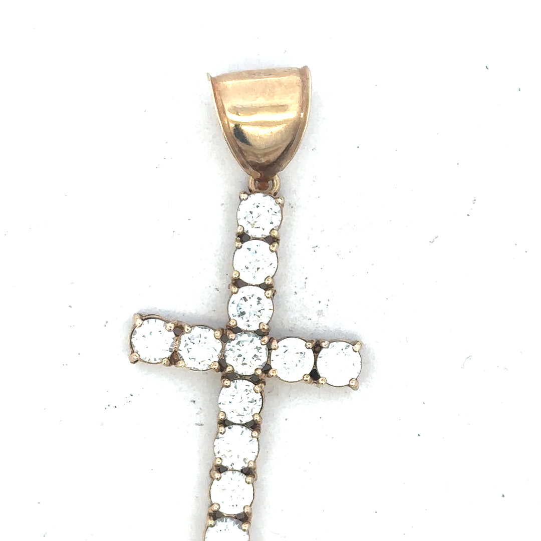 9ct yellow gold cross pendant weighing 5.1g, unbranded jewelry piece with detailed design, displayed on a neutral background.